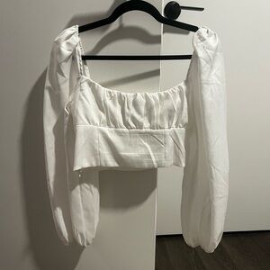 Princess Polly White Long Sleeve Cropped Top